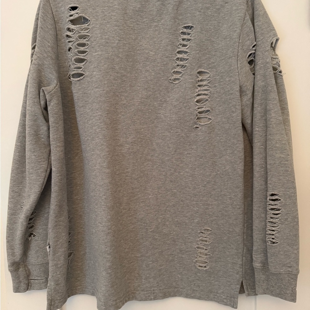Distressed Gray Sweatshirt | Y2K Grunge Streetwear | The Weekend Brand Small - Picture 3 of 8